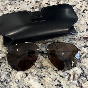 Yves Saint Laurent Brown Aviator Sunglasses with Black Case